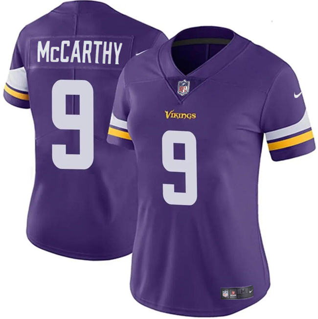 Women's Minnesota Vikings #9 J.J. McCarthy Purple 2024 Draft Vapor Football Stitched Jersey(Run Small)